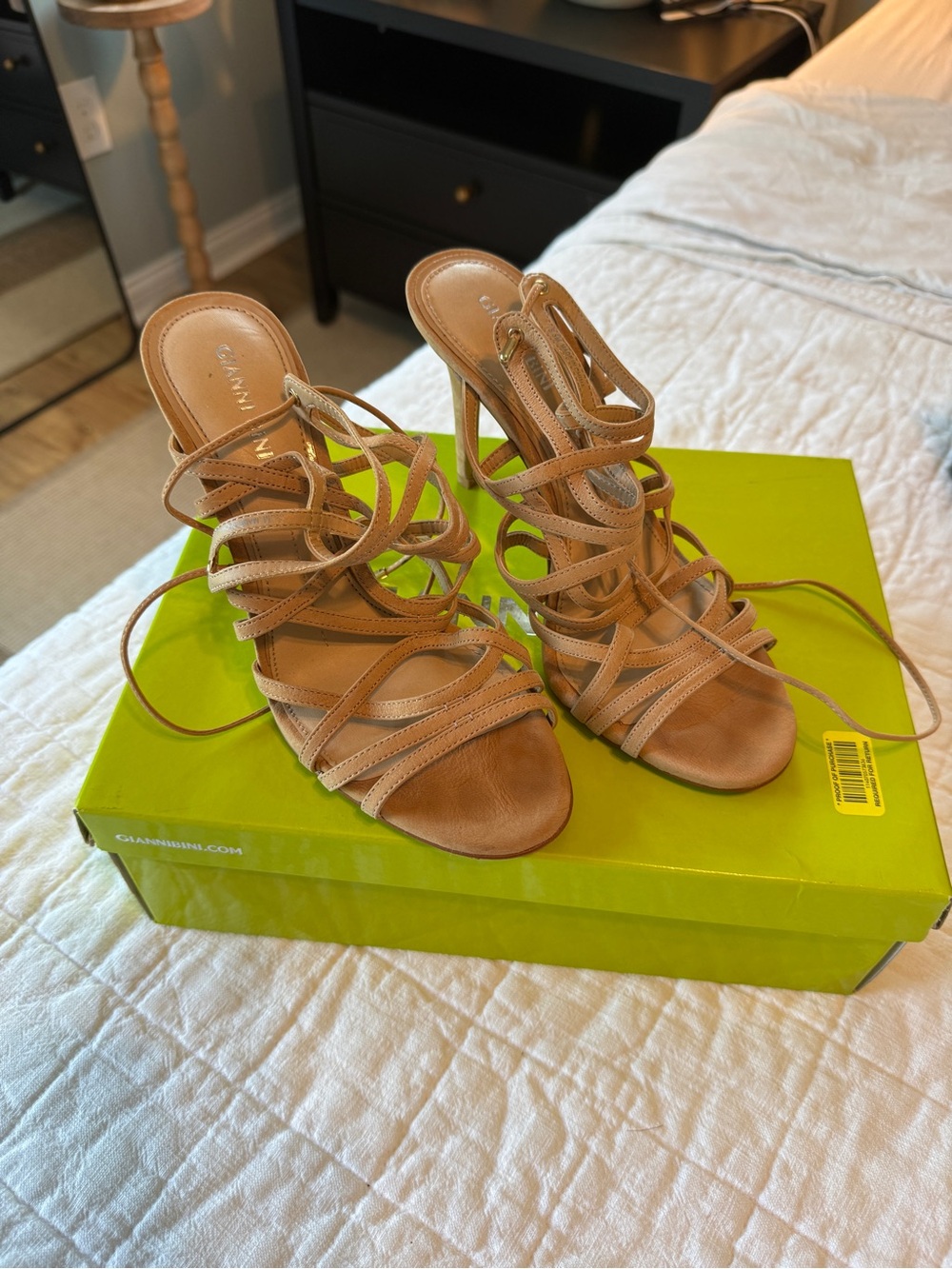 Gianni Bini Tan Strappy Lace-Up High Heel Sandals